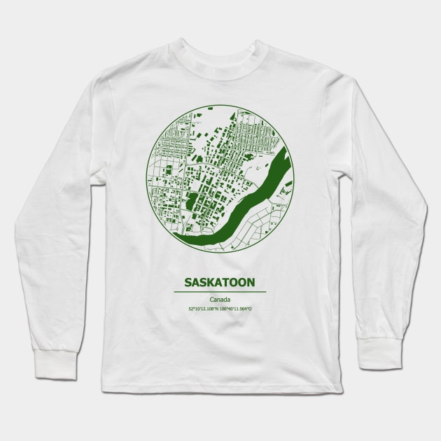 Saskatoon city map coordinates Long Sleeve T-Shirt by SerenityByAlex